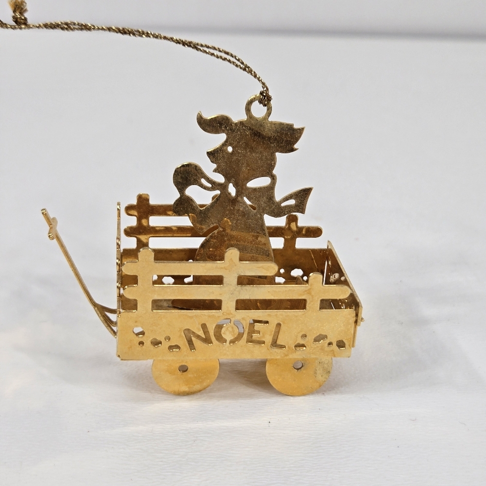 Danbury Mint Ornament‎ Puppy in a Wagon Gold Plated 1986 Vintage 3D Christmas